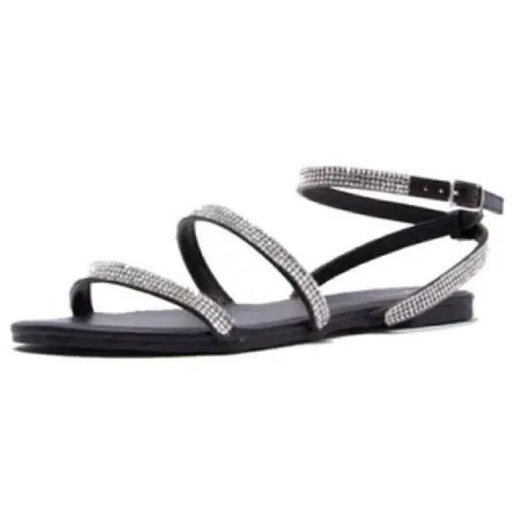 ZARA RHINESTONE FLAT SANDALS