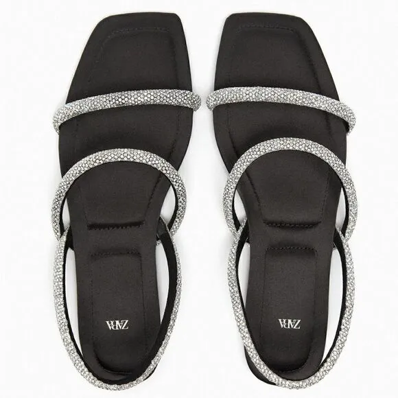 ZARA RHINESTONE FLAT SANDALS