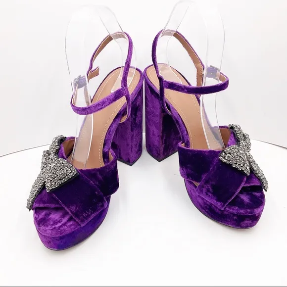 {ZARA}Velvet Bow Embellished Platform Sandals