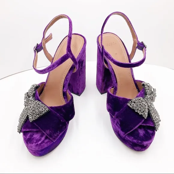 {ZARA}Velvet Bow Embellished Platform Sandals