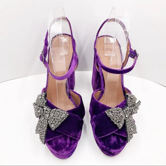 {ZARA}Velvet Bow Embellished Platform Sandals