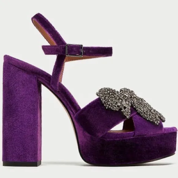 {ZARA}Velvet Bow Embellished Platform Sandals