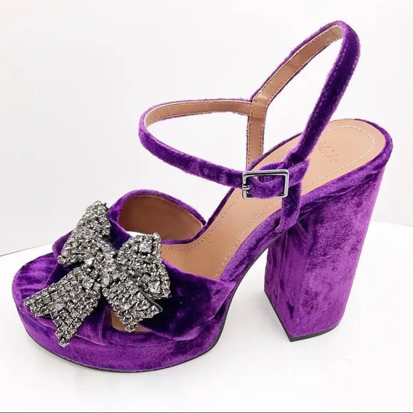 {ZARA}Velvet Bow Embellished Platform Sandals