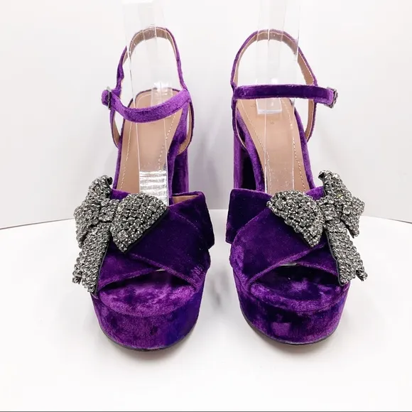 {ZARA}Velvet Bow Embellished Platform Sandals