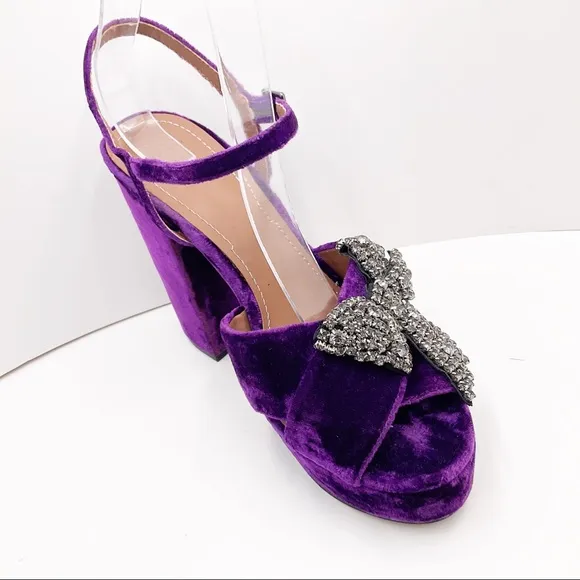 {ZARA}Velvet Bow Embellished Platform Sandals