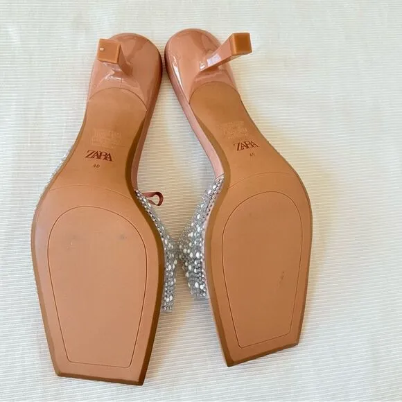 Zara Womens Sandals Heels Slip On Sparkly Party Prom Wedding Shoes Size 9