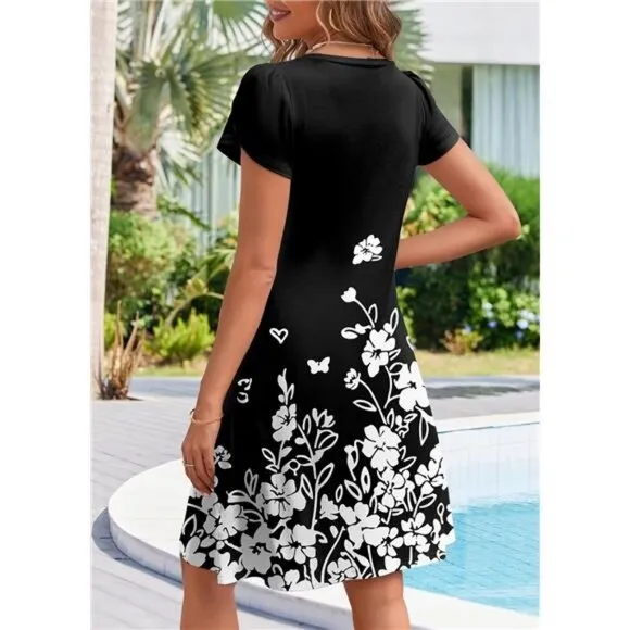 Zeagoo Womens Summer A-Line Dress with Pockets Mini Short Sleeve Dresses Flowy