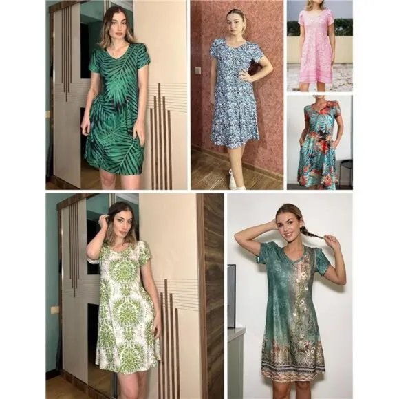 Zeagoo Womens Summer A-Line Dress with Pockets Mini Short Sleeve Dresses Flowy