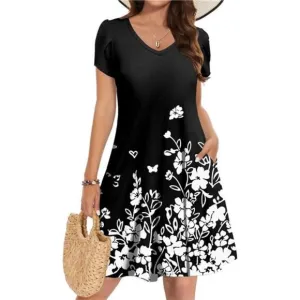 Zeagoo Womens Summer A-Line Dress with Pockets Mini Short Sleeve Dresses Flowy