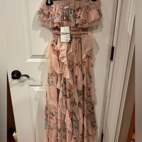 Zimmermann Bowie Waterfall Dress Peach Floral Strapless Size 1/ S NWOT
