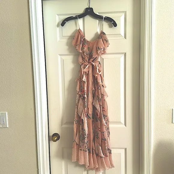 Zimmermann Bowie Waterfall Dress Peach Floral Strapless Size 1/ S NWOT