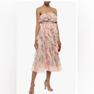 Zimmermann Bowie Waterfall Dress Peach Floral Strapless Size 1/ S NWOT