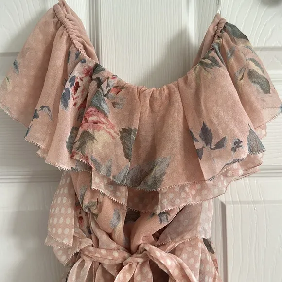 Zimmermann Bowie Waterfall Dress Peach Floral Strapless Size 1/ S NWOT