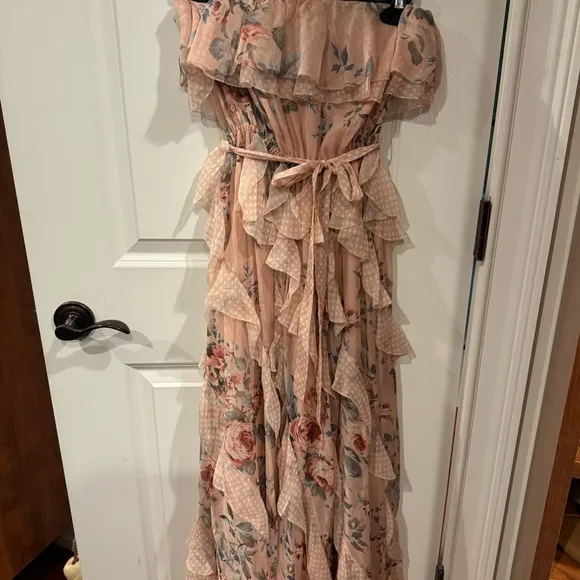 Zimmermann Bowie Waterfall Dress Peach Floral Strapless Size 1/ S NWOT