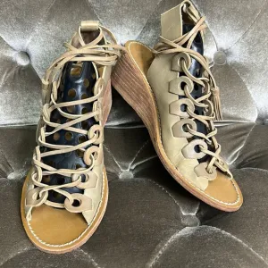 Zimmermann leather link lace tie ankle mini wedge sandals