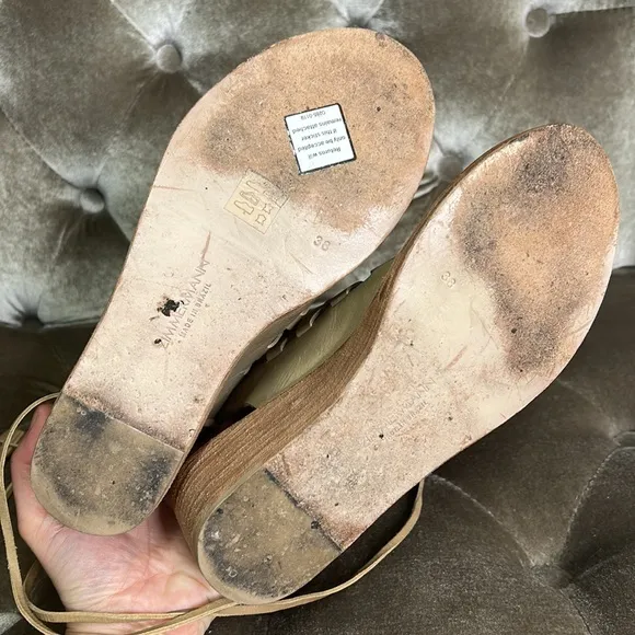 Zimmermann leather link lace tie ankle mini wedge sandals