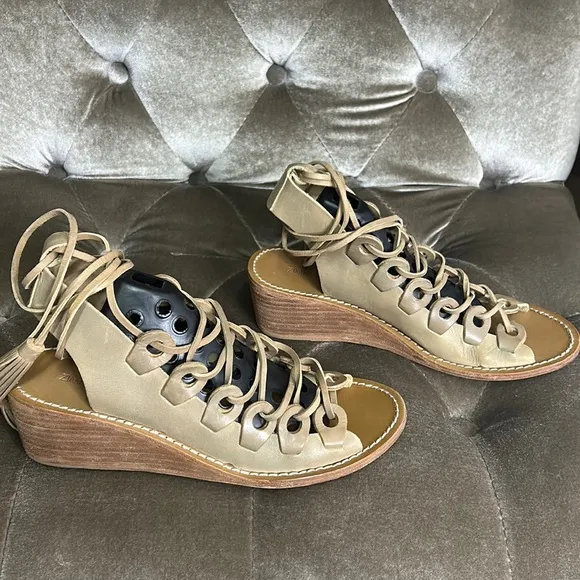 Zimmermann leather link lace tie ankle mini wedge sandals