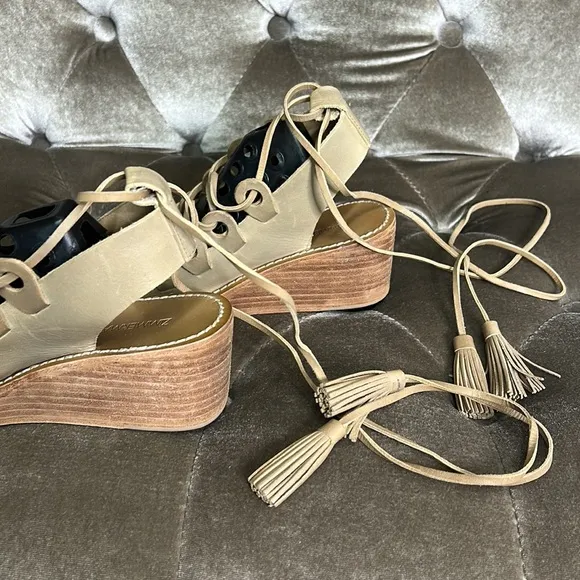 Zimmermann leather link lace tie ankle mini wedge sandals